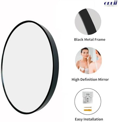 Oruii Round Mirror, 26 inch Black Circle Mirror, Matte Black Metal Frame