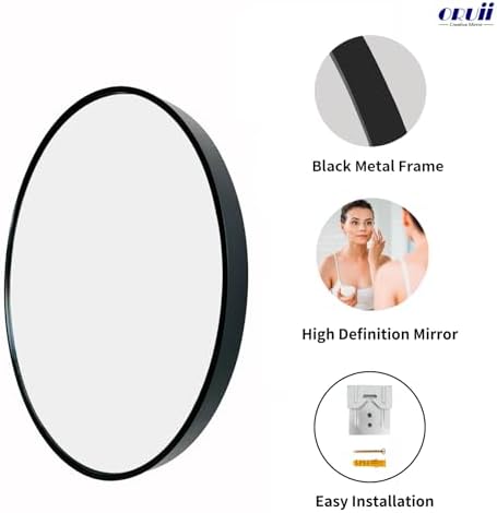 Oruii Large Round Mirror, 30 inch Circle Mirror, Matte Black Metal Frame
