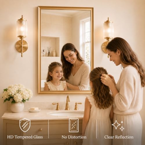24x36 Inch Brushed Gold Bathroom Mirrors for Over Sink