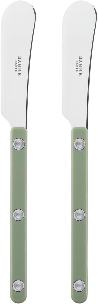 Sabre Paris - Set of 2 Spreader Knives 5.5 inches - Bistrot Collection - Perfect for Butter, Tapenades, Spreads - Stainless Steel & Nylon - Dishwasher Safe - Asparagus - Brilliant Finish