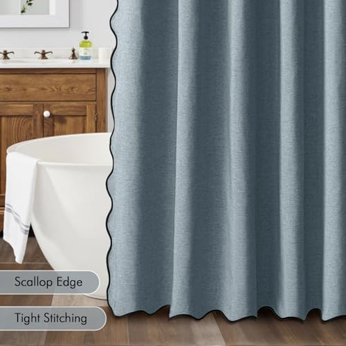 MIULEE 72"x84" Extra Long Scalloped Linen Shower Curtain Dusty Blue
