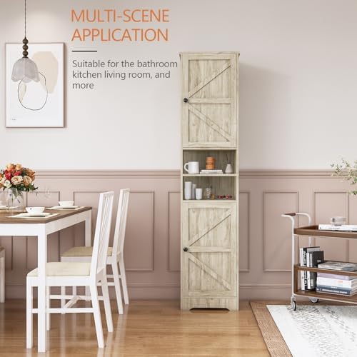Viaozutis Tall Bathroom Storage Cabinet, Slim Freestanding Cabinet with Adjustable Shelves, Vertical Storage Organizer for Small Bathrooms, Toilet Paper & Daily Essentials Storage Gray