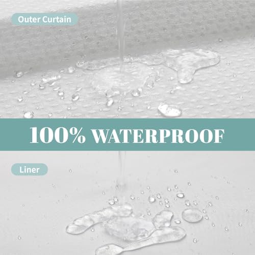 eachope No Hook Waffle Shower Curtain with Snap-in Liner, 60x86 Inch, White