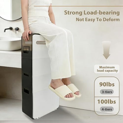 BGYMF 4-Tier Narrow Slim Bathroom Storage Cabinet,Movable,White