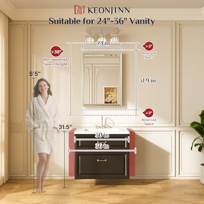 Keonjinn 24" x 32" Gold Bathroom Mirror, Secure French Cleat Installation