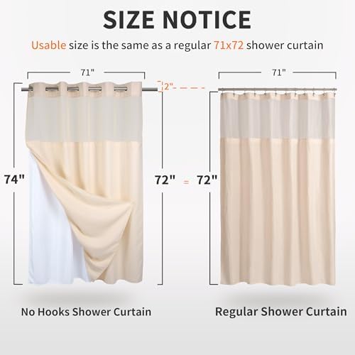 River Dream Heavyweight Waffle No Hook Shower Curtain with Liner,Pink,71x74