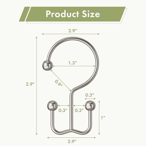Amazer Nickel Shower Curtain Hooks, 12PCS Minimalist Simple Double Shower Curtain Rings, Rust-Resistant Metal Shower Hooks Shower Curtain Hangers, Shower Rings for Bathroom Shower Rods Curtains