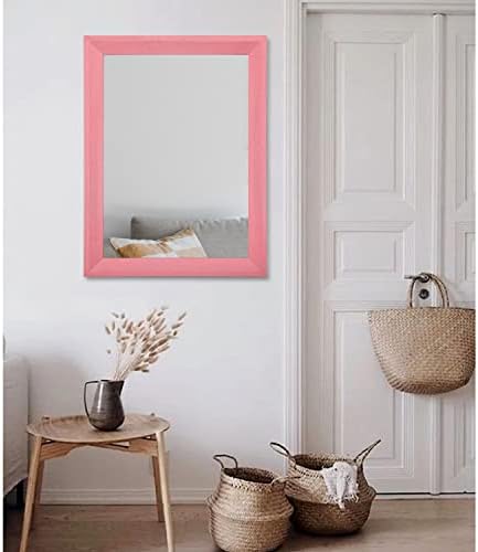 AAZZKANG Rectangle Mirror with Wood Frame Modern Farmhouse Wall Mirrors Decor Large 26"x18" for Bedroom Bathroom Living Room Pink