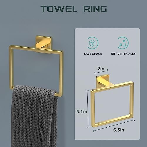 Dorudon atrox 7 Piece Gold Bathroom Hardware Set with Brushed Gold Bathroom Accessories - Square 2 Towel Bars Towel Rack Stainless Steel 23-Inch