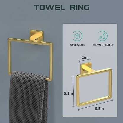 Dorudon atrox 7 Piece Gold Bathroom Hardware Set with Brushed Gold Bathroom Accessories - Square 2 Towel Bars Towel Rack Stainless Steel 23-Inch