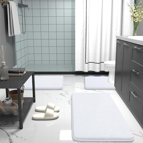 OLANLY Memory Foam Bathroom Toilet Rug U-Shaped 24x20, Absorbent Mat, White