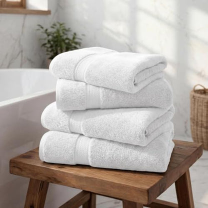 Superior Egyptian Cotton Plush & Absorbent, Bath Towel Set of 4, White