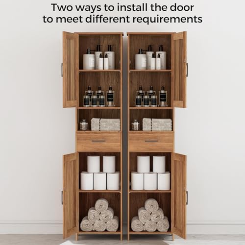 Homhedy 67" H Tall Bathroom Storage Cabinet with Barn Doors and Drawer