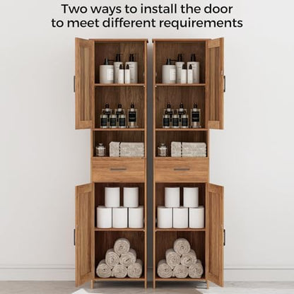 Homhedy 67" H Tall Bathroom Storage Cabinet with Barn Doors and Drawer