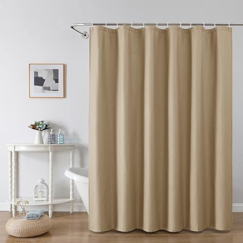 OWENIE Taupe Shower Curtain or Bathroom 72x72 Inch, 3D Embossed Textured Waffle Fabric Shower Curtains, Soft Hotel Farmhouse Style, Water Repellent, Machine Washable, Taupe, 72" W x 72" L