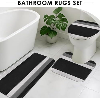Geometric Bathroom Sets with Shower Curtain and Rugs, 4 Pcs,
