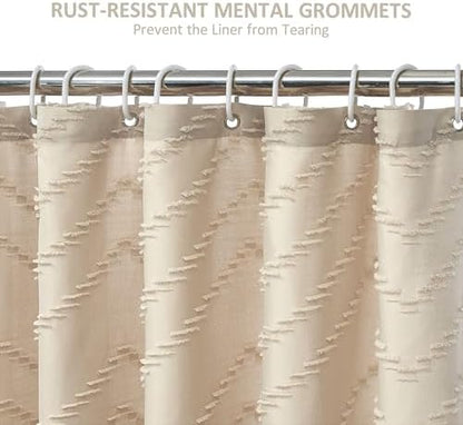 Siiluminisoy Boho Farmhouse Shower Curtain, Woven Fabric Cute Beige, 60 x 72 Tufted Chevron Textured Striped Modern Farmhouse Minimalist