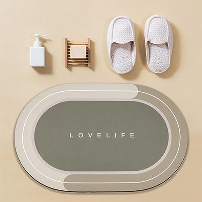 Rubber Bath mats Quick-Drying Non-Slip Bathroom mat Super Absorbent Bath mat Instant Dry Bath mat, Bathroom Rug in Front of The Kitchen Sink, Shower Room, Bathtub, Oval(Beige+17x59in)
