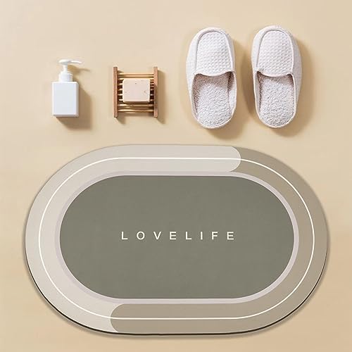 Rubber Bath mats Quick-Drying Non-Slip Bathroom mat Super Absorbent Bath mat Instant Dry Bath mat, Bathroom Rug in Front of The Kitchen Sink, Shower Room, Bathtub, Oval(Beige+16.9x26.7in+16.9x35.4in)