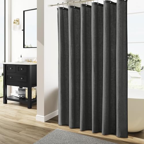 Naturoom Linen Shower Curtain 96 Inch Long for Bathroom Dark Grey 1 Panel
