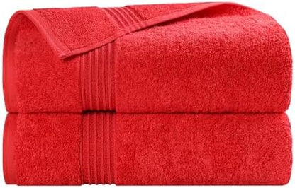 Superior Egyptian Cotton Bath Towel Set, Home Bathroom Towels, Master, Guest Bath, Decor Essentials, Quick Dry, Absorbent, Large Body Towels, Spa, Hotel, Resort, Adult, Kids, Set of 2, Red