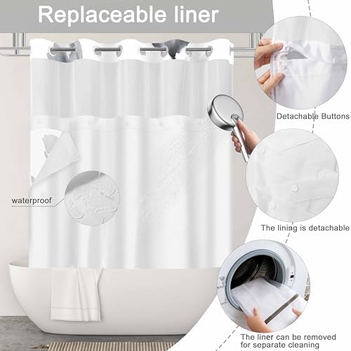No Hook Shower Curtain and Liner Set, Black Boho Floral 71x84