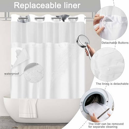 No Hook Shower Curtain and Liner Set, Black Boho Floral 71x84