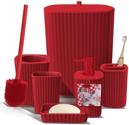 Clara Clark Bathroom Set - Christmas Bathroom Sets, Xmas Bathroom Accessories Set, Christmas Bathroom Decor, 6PC Bathroom Accessory Set with Toilet Brush, Trash Can & Soap Dispenser