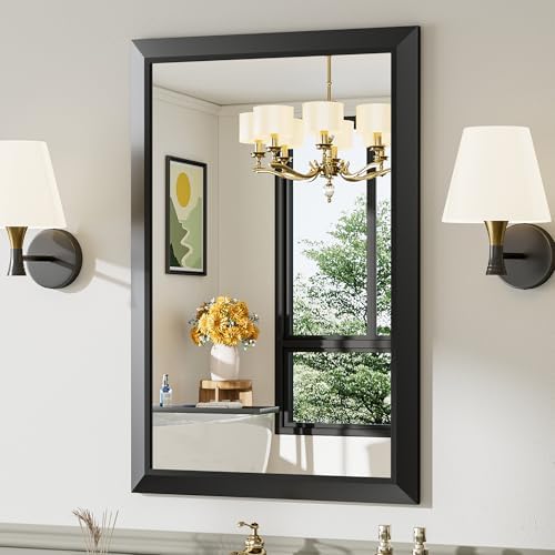 Briivue Black Metal Framed Bathroom Wall Mirror, 24x36 Inch