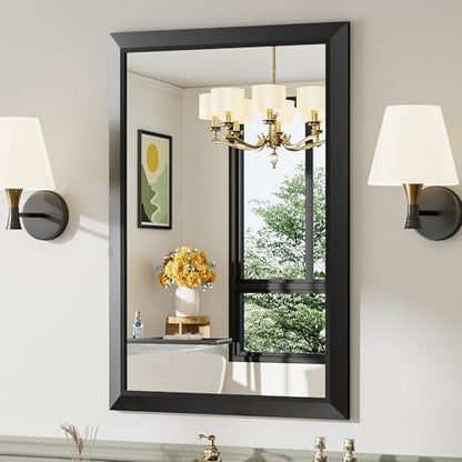 Briivue Black Metal Framed Bathroom Wall Mirror, 24x36 Inch