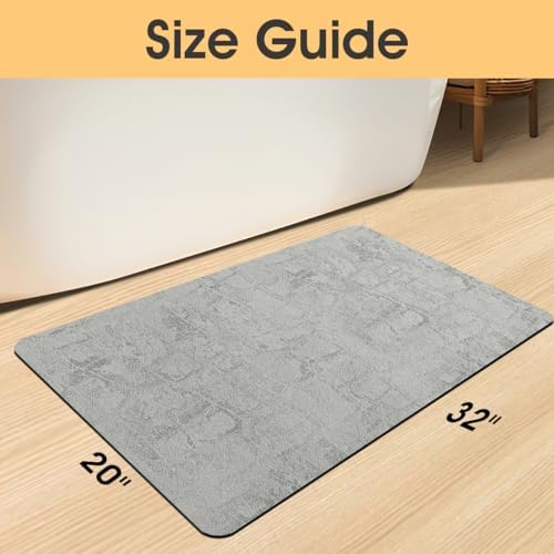 ACCUMTEK Non Slip Bath Mat, Thin Bathroom Rugs Fit Under Door, Quick Dry Bath Mats, Machine Washable Bath Rugs for Bathroom, Bathtub & Kitchen, Bathtub, Light Gray/Checkered/32 x20