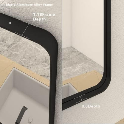 28x32 Inch Black Metal Framed Bathroom Mirror for Wall
