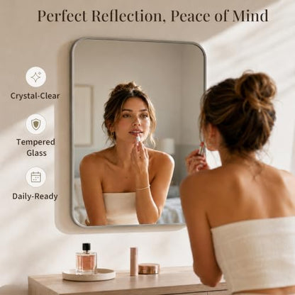 30x36 Inch Brushed Nickel Rounded Rectangle Bathroom Vanity Mirror