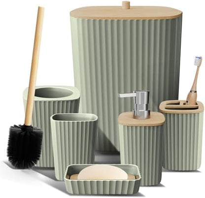 Clara Clark Bathroom Set - Sage Green Bathroom Accessories Set, 6PC Bathroom Accessory Set, Bathroom Sets with Toilet Brush, Trash Can & Soap Dispenser