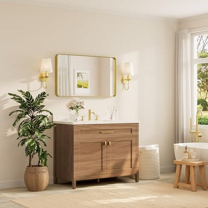 TETOTE Brushed Gold Bathroom Mirror, 40 x 24 Inch Metal Framed Mirror, Brushed Brass Rectangle Wall Mounted Golden Vanity Mirror (Horizontal/Vertical)