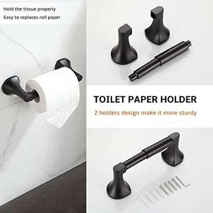 BGL Bathroom Hardware Set Matte Black Adjustable Expandable Towel Bar 4-Piece Bathroom Accessory Set Wall Mounted Robe Hook Toilet Paper Holder Towel Ring Towel Bar