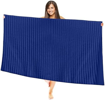 Elegant Comfort 100% Turkish Cotton Corduroy Ribbed Luxury Jumbo Bath Towel Ultra Soft - 35 x 70 Inch - Luxury Spa Premium Hotel Quality Highly Absorbent and Quick Dry Large Bath Towel, Royal Blue
