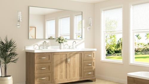 TETOTE Brushed Nickel Vanity Mirror for Bathroom 72" x 36" Beveled Frame Rectangle Bathroom Mirror for Over Sink Brushed Nickel, Tempered Glass, Stronger Frame, Modern Farmhouse Bedroom, Entryway