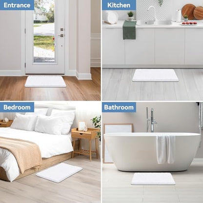 Bcoimo Bath Rug Mat,Chenille Extra Soft White Bathroom Floor Shower Tub Mat