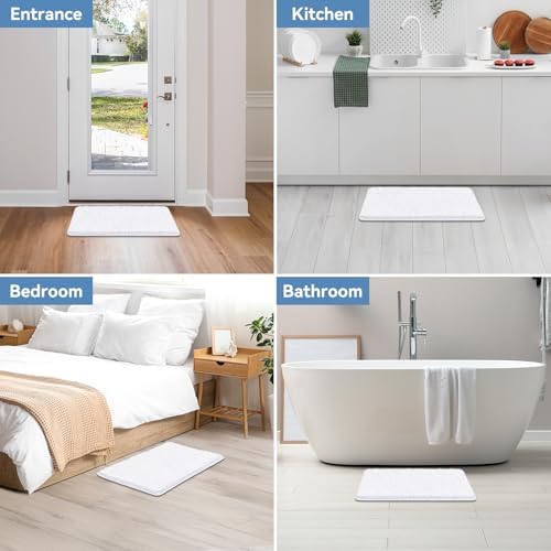 Bcoimo Small Bath Rug Mat,Chenille Extra Soft White Bathhroom Mats for Tub