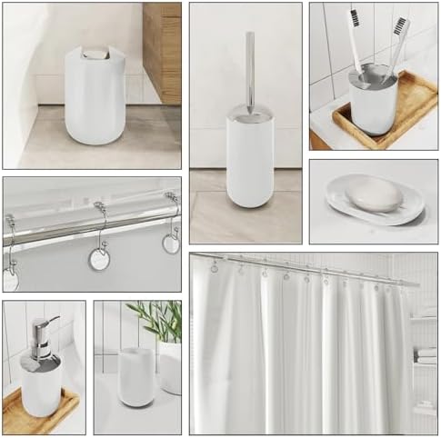 Clara Clark Bathroom Accessories Set - Bathroom Set with Adhesive Corner Shower Caddy Hanging, 25PC Bathroom Accessory Set, White Shower Curtain Set, Toilet Brush, Trash Can & Soap Dispenser