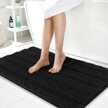 OLANLY Thick Large Bathroom Rugs 40x24, Soft Chenille Bath Rugs, Black