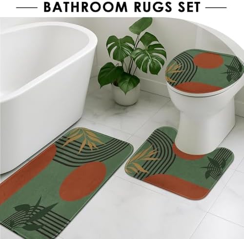 Bathroom Sets with Shower Curtain and Rugs, Boho 4 Pcs Mid