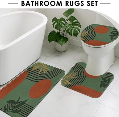 Bathroom Sets with Shower Curtain and Rugs, Boho 4 Pcs Mid