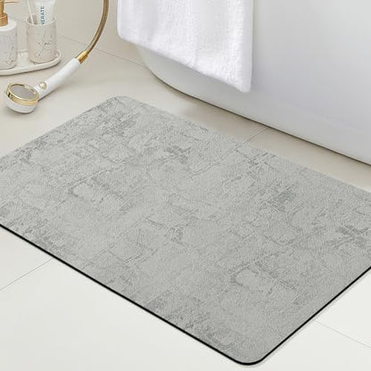 ACCUMTEK Non Slip Bath Mat, Thin Bathroom Rugs Fit Under Door, Quick Dry Bath Mats, Machine Washable Bath Rugs for Bathroom, Bathtub & Kitchen, Bathtub, Light Gray/Checkered/24 x17