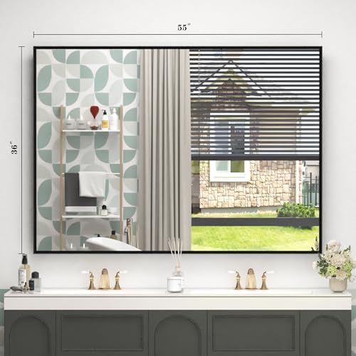 Black Framed Bathroom Mirror for Over Sink 55x36
