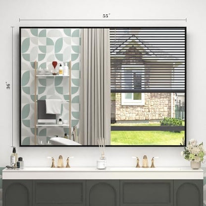 Black Framed Bathroom Mirror for Over Sink 55x36