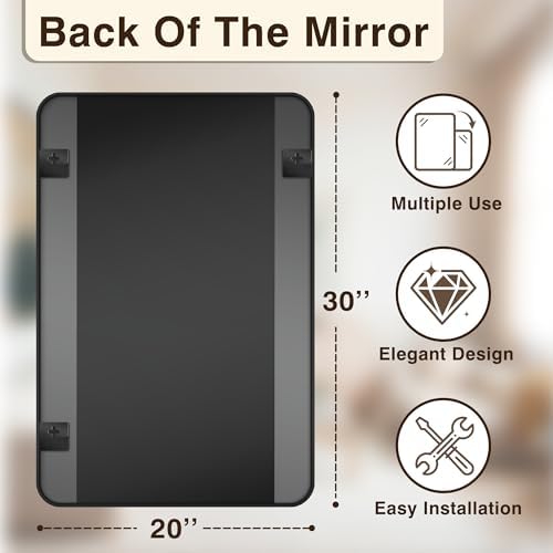 Vanity Bathroom Mirror, 30”x20” Black Bathroom Mirror for Over Sink