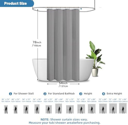2-in-1 Waterproof Fabric Shower Curtain - No Separate Liner Needed, Hotel-Style Waffle Weave, Effortless Cleaning & Washable Bathroom Shower Curtain Set,54Wx78H,Grey