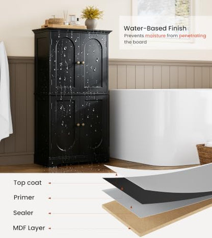 HAIOOU Bathroom Floor Cabinet with Motion Sensor Light - Black